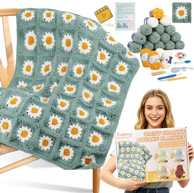 Main image of Crochet Kit for Beginners, Easy Granny Square Crochet Blanket Kit | Crochet Kit w/21 Yarn Skeins, Video Tutorial & Digital Instructions, All Accessories, Complete Knitting & Crochet Starter Kit