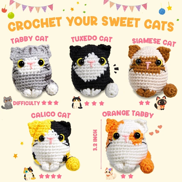 Alt view image 2 of 6 - Crochet Kit for Beginners, 5 Cat Crochet Amigurumi Craft Kit | Includes Step-by-Step Video Tutorials, 40% More Yarn and DIY Crochet & Knitting Supplies for Beginner Animal Projects.