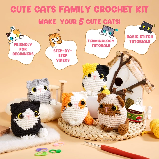 Alt view image 4 of 6 - Crochet Kit for Beginners, 5 Cat Crochet Amigurumi Craft Kit | Includes Step-by-Step Video Tutorials, 40% More Yarn and DIY Crochet & Knitting Supplies for Beginner Animal Projects.