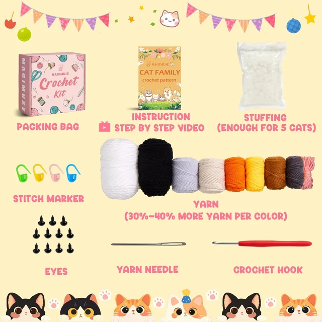 Alt view image 5 of 6 - Crochet Kit for Beginners, 5 Cat Crochet Amigurumi Craft Kit | Includes Step-by-Step Video Tutorials, 40% More Yarn and DIY Crochet & Knitting Supplies for Beginner Animal Projects.