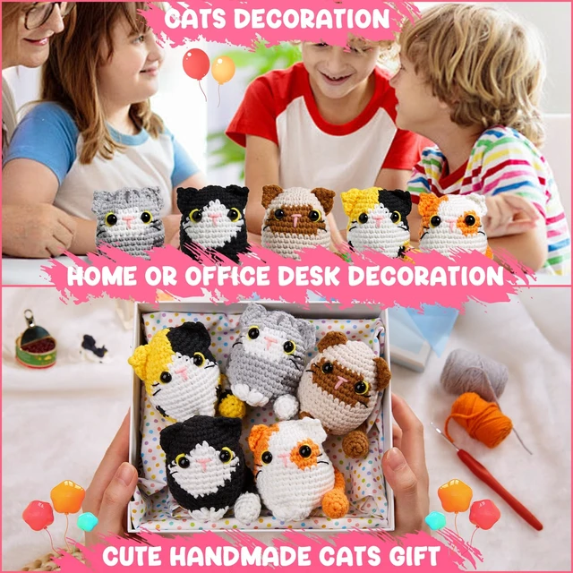 Alt view image 6 of 6 - Crochet Kit for Beginners, 5 Cat Crochet Amigurumi Craft Kit | Includes Step-by-Step Video Tutorials, 40% More Yarn and DIY Crochet & Knitting Supplies for Beginner Animal Projects.