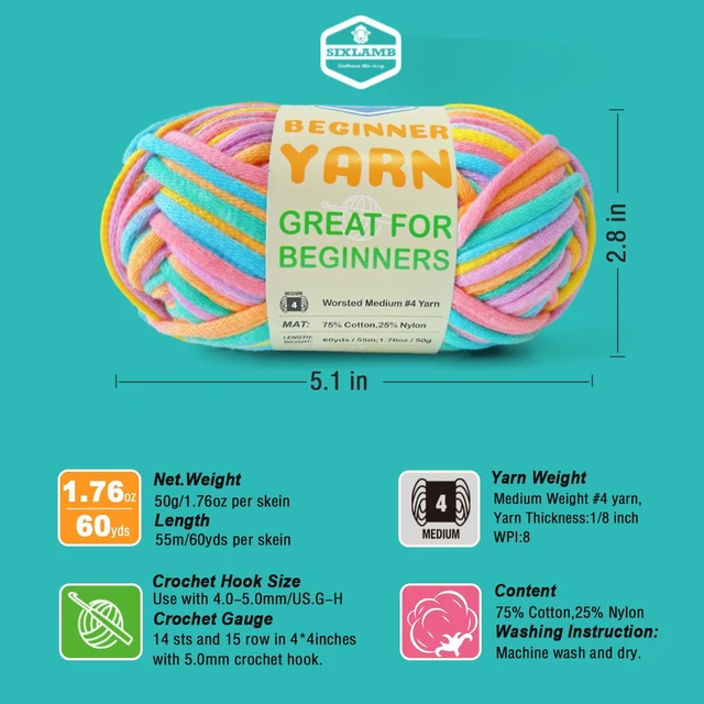 Alt view image 2 of 7 - Easy Yarn for Beginner - Crocheting and Knitting Yarn |3 * 1.76oz/60yds; Easy-to-See Stitches; Worsted-Weight Medium #4; Cotton Blend; Amigurumi Crochet Kit(Petal+Blue+Merry Pink)