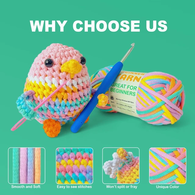 Alt view image 3 of 7 - Easy Yarn for Beginner - Crocheting and Knitting Yarn |3 * 1.76oz/60yds; Easy-to-See Stitches; Worsted-Weight Medium #4; Cotton Blend; Amigurumi Crochet Kit(Petal+Blue+Merry Pink)