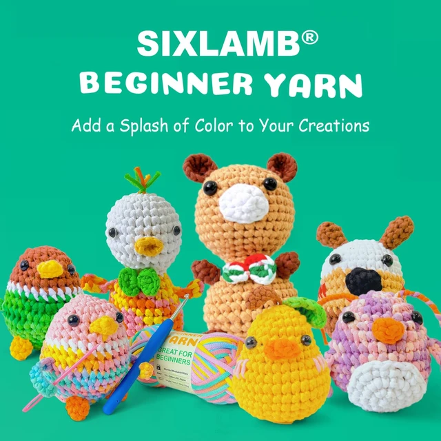 Alt view image 6 of 7 - Easy Yarn for Beginner - Crocheting and Knitting Yarn |3 * 1.76oz/60yds; Easy-to-See Stitches; Worsted-Weight Medium #4; Cotton Blend; Amigurumi Crochet Kit(Petal+Blue+Merry Pink)