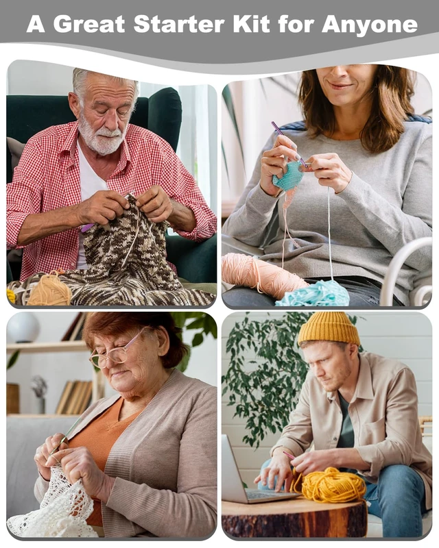 Alt view image 6 of 7 - Crochet Kit for Beginners Adults Kids, Complete Crochet Kits, Gray | Crochet Kit for Beginners Young and Old, All-inclusive Kit with Crochet Hooks 655 Yards Yarn Instruction Knit Bag, Ideal Gift