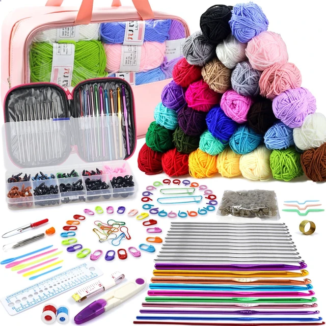 Main image of Crochet Kit for Beginners, 336Pcs Crochet Kits with 30 Colors Yarn Set | 1500 Yards Crochet Yarn,100Pcs Safety Eyes and Noses,Knitting Kit Include Crochet Ergonomic Hooks,Waterproof Bag,Ideal Gift