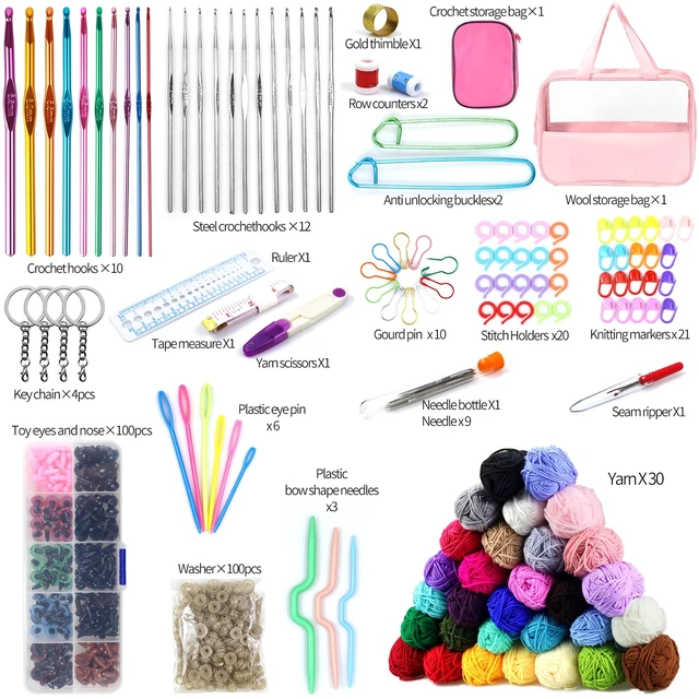Alt view image 2 of 7 - Crochet Kit for Beginners, 336Pcs Crochet Kits with 30 Colors Yarn Set | 1500 Yards Crochet Yarn,100Pcs Safety Eyes and Noses,Knitting Kit Include Crochet Ergonomic Hooks,Waterproof Bag,Ideal Gift
