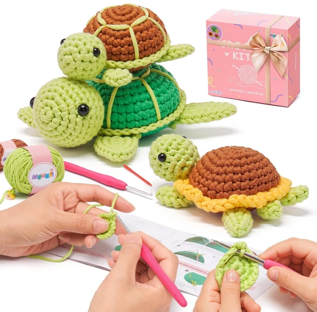 Main image of Crochet Kit for Beginners, 3 Pack Sea Turtles Craft Set | 40% Extra Yarn, Video Tutorial, Pre-Started Piece, Beginner Friendly, Family Craft Gift for Adults & Kids