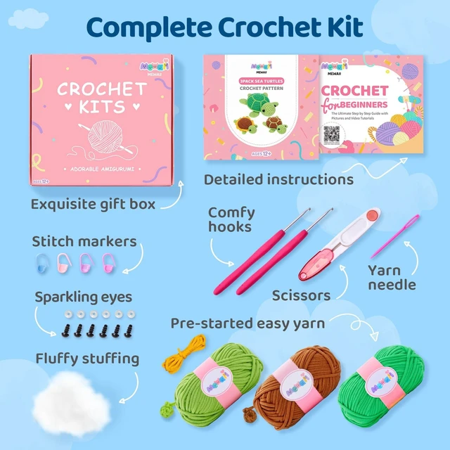 Alt view image 3 of 7 - Crochet Kit for Beginners, 3 Pack Sea Turtles Craft Set | 40% Extra Yarn, Video Tutorial, Pre-Started Piece, Beginner Friendly, Family Craft Gift for Adults & Kids