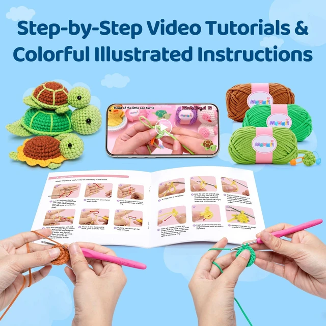 Alt view image 4 of 7 - Crochet Kit for Beginners, 3 Pack Sea Turtles Craft Set | 40% Extra Yarn, Video Tutorial, Pre-Started Piece, Beginner Friendly, Family Craft Gift for Adults & Kids