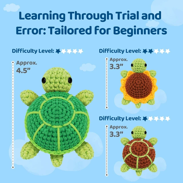 Alt view image 5 of 7 - Crochet Kit for Beginners, 3 Pack Sea Turtles Craft Set | 40% Extra Yarn, Video Tutorial, Pre-Started Piece, Beginner Friendly, Family Craft Gift for Adults & Kids