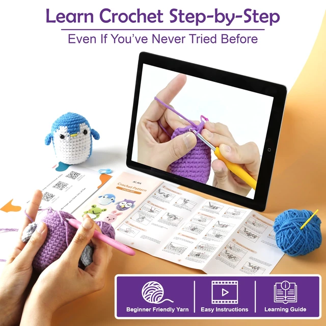 Alt view image 2 of 7 - Learn to Crochet Kit for Beginners Kids and Adults, Premium 4 Animal Pattern Beginner Crochet Kits with Easy Tube Yarn & Step-by-Step Video Tutorials (Forest FriendsStandard Size)