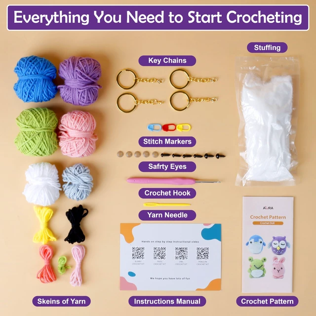 Alt view image 4 of 7 - Learn to Crochet Kit for Beginners Kids and Adults, Premium 4 Animal Pattern Beginner Crochet Kits with Easy Tube Yarn & Step-by-Step Video Tutorials (Forest FriendsStandard Size)