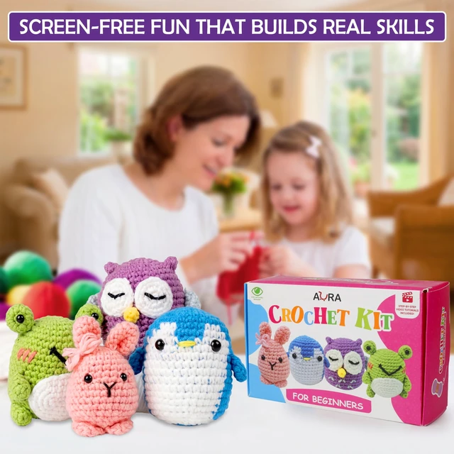 Alt view image 6 of 7 - Learn to Crochet Kit for Beginners Kids and Adults, Premium 4 Animal Pattern Beginner Crochet Kits with Easy Tube Yarn & Step-by-Step Video Tutorials (Forest FriendsStandard Size)