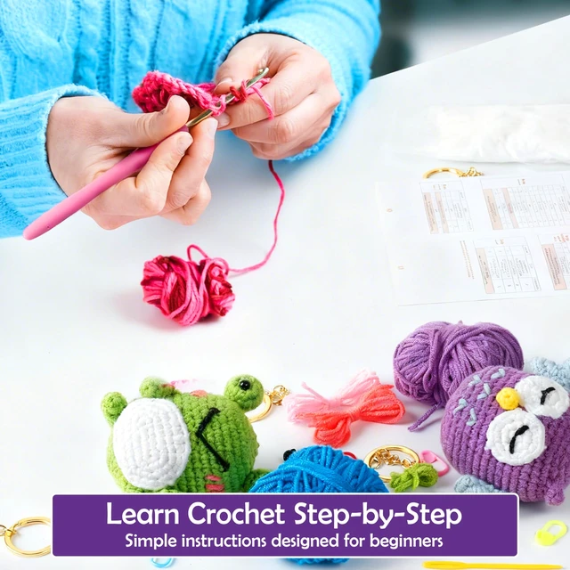 Alt view image 7 of 7 - Learn to Crochet Kit for Beginners Kids and Adults, Premium 4 Animal Pattern Beginner Crochet Kits with Easy Tube Yarn & Step-by-Step Video Tutorials (Forest FriendsStandard Size)