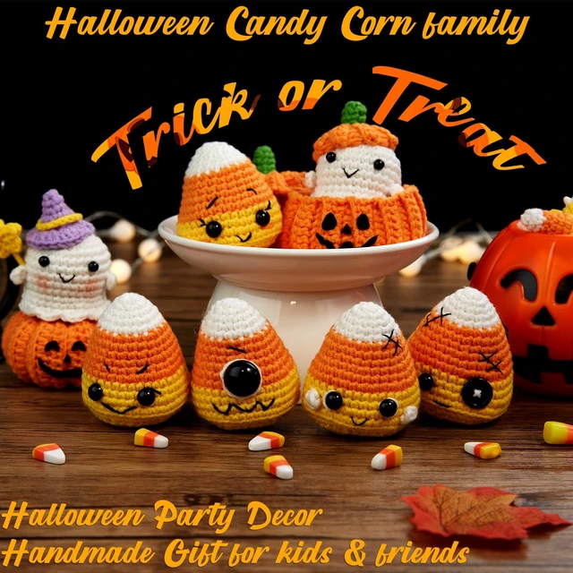 Alt view image 5 of 7 - Halloween Crochet Kit for Beginners, Crochet Starter Knitting Kits for DIY Amigurumi Knitting Hooks Yarn Set with Step-by-Step Video Tutorials, Candy Corn, Goblin, Pumpkin (40%+ Yarn)