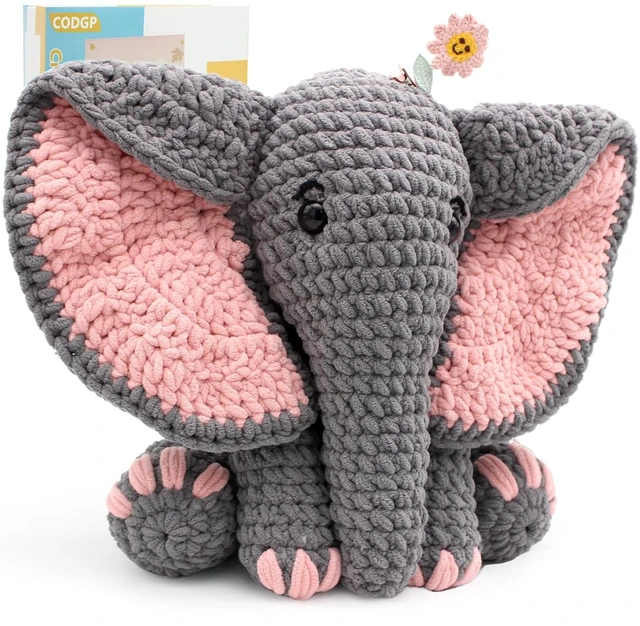 Main image of Crochet Kit for Beginners, 13-Inch Elephant Crochet Kit for Adults | Crochet Starter Kit Gift, Animal Amigurumi Kit, Durable Chenille Yarn, Full Supplies, Step-by-Step Videos, for Crochet Lovers
