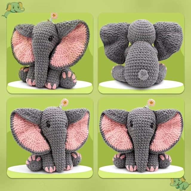 Alt view image 7 of 7 - Crochet Kit for Beginners, 13-Inch Elephant Crochet Kit for Adults | Crochet Starter Kit Gift, Animal Amigurumi Kit, Durable Chenille Yarn, Full Supplies, Step-by-Step Videos, for Crochet Lovers