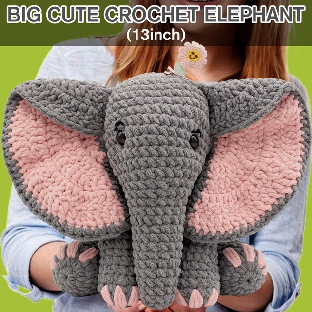 Alt view image 2 of 7 - Crochet Kit for Beginners, 13-Inch Elephant Crochet Kit for Adults | Crochet Starter Kit Gift, Animal Amigurumi Kit, Durable Chenille Yarn, Full Supplies, Step-by-Step Videos, for Crochet Lovers
