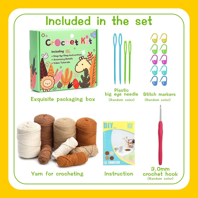 Alt view image 2 of 7 - Crochet Kits, Crochet Kit for Beginners 4 PCS Crochet Coasters Kits | Crochet Kits with Crochet Yarn, Crochet Hook, Step-by-Step Instructions Video, Crochet Supplies Set Craft Kits for Adults