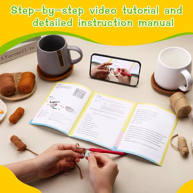 Alt view image 3 of 7 - Crochet Kits, Crochet Kit for Beginners 4 PCS Crochet Coasters Kits | Crochet Kits with Crochet Yarn, Crochet Hook, Step-by-Step Instructions Video, Crochet Supplies Set Craft Kits for Adults