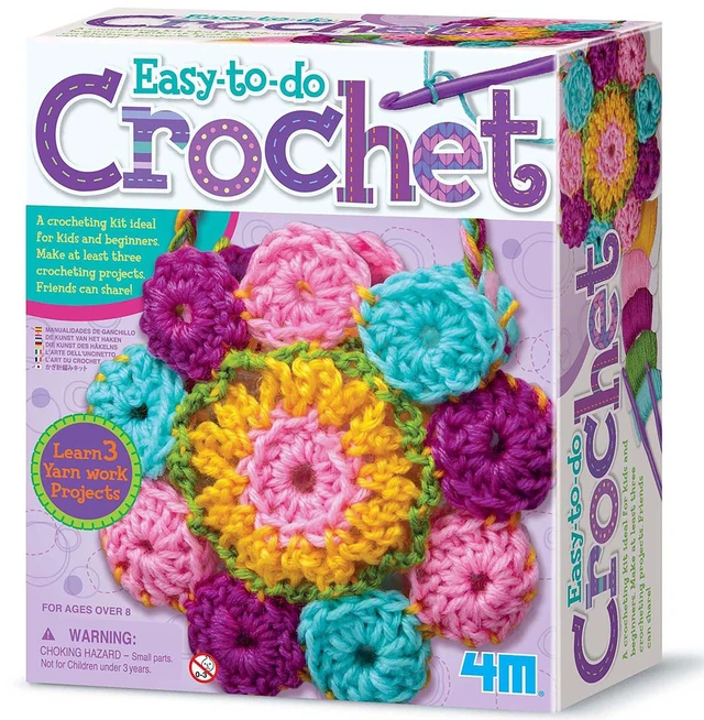 Main image of Easy-to-Do Crochet Kit - DIY Knitting Set for Beginners & Kids Ages 8+ | All-in-1 yarn craft kit includes hooks and materials to create a mini bag, coasters, and placemat with ease