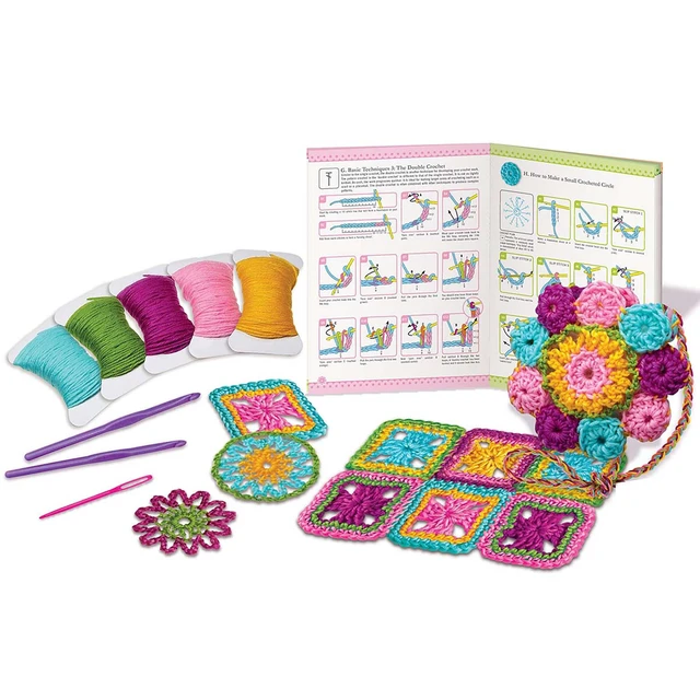 Alt view image 4 of 7 - Easy-to-Do Crochet Kit - DIY Knitting Set for Beginners & Kids Ages 8+ | All-in-1 yarn craft kit includes hooks and materials to create a mini bag, coasters, and placemat with ease