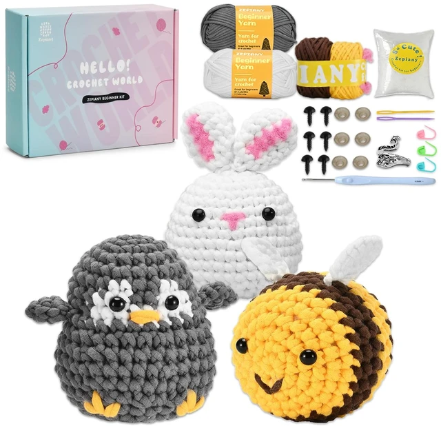 Main image of Crochet Kit for Beginners, Crochet Kit for Adults Easy Arts Crochet Animals Crafts, Knitting Kit Crochet Kits Women Men with Step-by-Step Video Guides Crochet Gifts, Penguin Bee Bunny