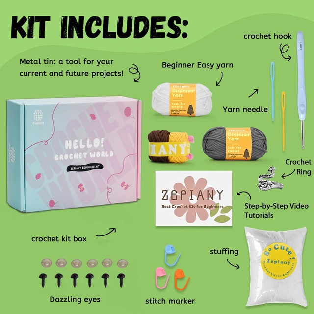Alt view image 2 of 7 - Crochet Kit for Beginners, Crochet Kit for Adults Easy Arts Crochet Animals Crafts, Knitting Kit Crochet Kits Women Men with Step-by-Step Video Guides Crochet Gifts, Penguin Bee Bunny