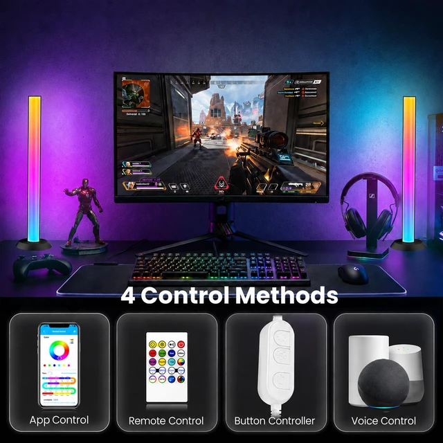 Alt view image 2 of 7 - Smart Wi-Fi Light Bar, Compatible with Alexa&Google Assistant, Gaming Desk Lights with Music Sync&Scene Modes, RGB TV Light Bar, Mood Lighting for Game, PC, Monitor (2.4GHz WiFi only)