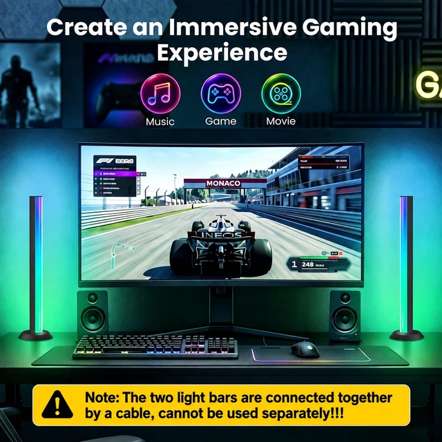Alt view image 4 of 7 - Smart Wi-Fi Light Bar, Compatible with Alexa&Google Assistant, Gaming Desk Lights with Music Sync&Scene Modes, RGB TV Light Bar, Mood Lighting for Game, PC, Monitor (2.4GHz WiFi only)