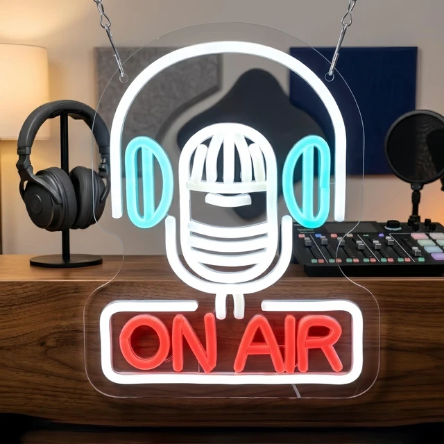 Main image of Music On Air Neon Sign, USB Powered LED Light for Studio Decor | Recording Studio Wall Decor for Podcast Room, Live Room, Music Room, Party Decoration and Gift
