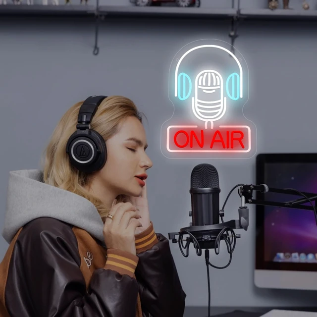 Alt view image 2 of 7 - Music On Air Neon Sign, USB Powered LED Light for Studio Decor | Recording Studio Wall Decor for Podcast Room, Live Room, Music Room, Party Decoration and Gift