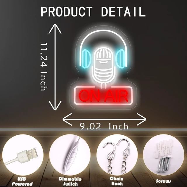 Alt view image 3 of 7 - Music On Air Neon Sign, USB Powered LED Light for Studio Decor | Recording Studio Wall Decor for Podcast Room, Live Room, Music Room, Party Decoration and Gift