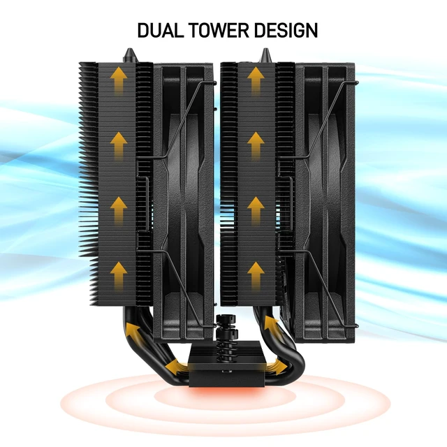 Alt view image 2 of 7 - DT6 Dual Towers CPU Air Cooler, 6 Copper Heat Pipes | 2 x 120mm PWM Fan for Low Noise Operation - Brackets for Intel LGA 1851/1700/1200/115X & AMD AM5/AMD4