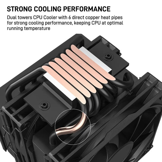 Alt view image 3 of 7 - DT6 Dual Towers CPU Air Cooler, 6 Copper Heat Pipes | 2 x 120mm PWM Fan for Low Noise Operation - Brackets for Intel LGA 1851/1700/1200/115X & AMD AM5/AMD4