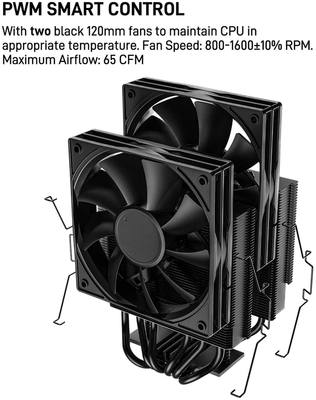 Alt view image 4 of 7 - DT6 Dual Towers CPU Air Cooler, 6 Copper Heat Pipes | 2 x 120mm PWM Fan for Low Noise Operation - Brackets for Intel LGA 1851/1700/1200/115X & AMD AM5/AMD4