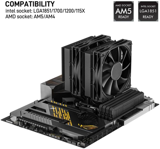 Alt view image 7 of 7 - DT6 Dual Towers CPU Air Cooler, 6 Copper Heat Pipes | 2 x 120mm PWM Fan for Low Noise Operation - Brackets for Intel LGA 1851/1700/1200/115X & AMD AM5/AMD4