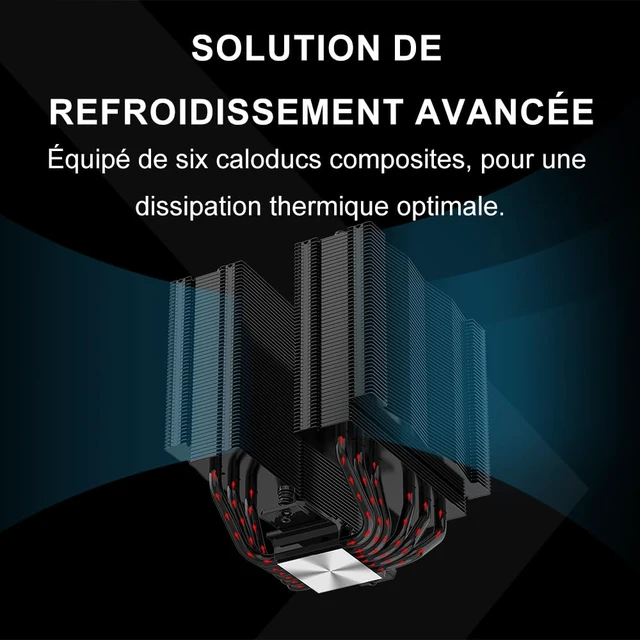 Alt view image 3 of 7 - A60B Dual Tower CPU Air Cooler, 265W TDP, 6 Heat Pipes PC Cooler Black | Dual 120mm PWM Fans, 2200RPM Speed, Low Noise, Metal Top Cover, Quiet CPU Cooling for AMD AM4/AM5, Intel LGA1851/1700