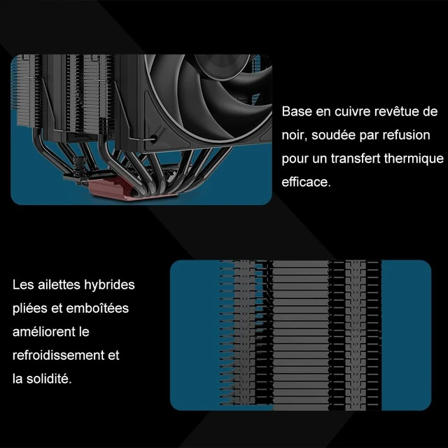 Alt view image 5 of 7 - A60B Dual Tower CPU Air Cooler, 265W TDP, 6 Heat Pipes PC Cooler Black | Dual 120mm PWM Fans, 2200RPM Speed, Low Noise, Metal Top Cover, Quiet CPU Cooling for AMD AM4/AM5, Intel LGA1851/1700