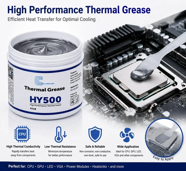 Alt view image 3 of 6 - HY500-100g CPU Thermal Heatsink Grease Paste Compound Thermal Conductivity: >1.93W/m-k Carbon Based High Performance for CPU PC GPU -100 Grams