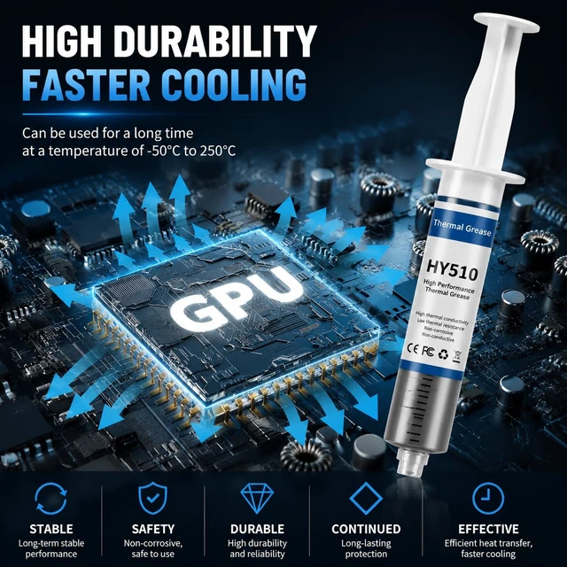 Alt view image 5 of 7 - HY-510-100g (25g*4) Thermal Conductivity: >1.93W/m-k CPU Thermal heatsink Paste Silicone Grease Compound Non-Conductive for pc CPU gpu PS4 ...100 Gram