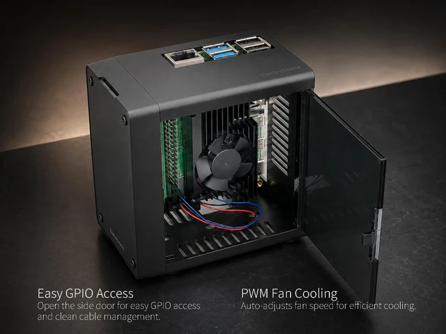 Alt view image 2 of 7 - Mini Tower Case for Raspberry Pi 4 with PWM Fan and Side GPIO Access Door