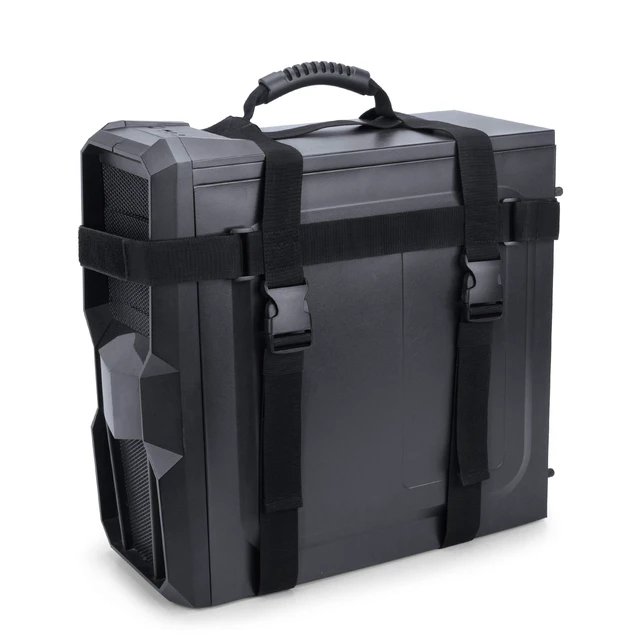 Alt view image 2 of 7 - PC Tower Strap with Rubber Handle Desktop Carrying Case Belt | Computer Travel Holder with Pockets for Cable, Mouse, Ideal for Transporting On The Go - Patented Design