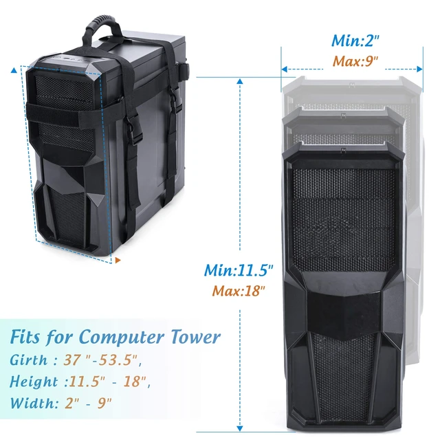 Alt view image 3 of 7 - PC Tower Strap with Rubber Handle Desktop Carrying Case Belt | Computer Travel Holder with Pockets for Cable, Mouse, Ideal for Transporting On The Go - Patented Design