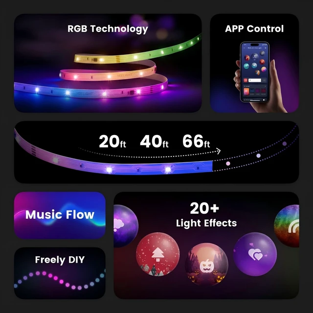 Alt view image 7 of 7 - LED Strip Lights, 20FT Smart Light Strips with 108 LEDs & Music Sync, RGB Color Changing Light with Bluetooth Connected and APP Control, Lights for Bedroom, Home Room Decor, Party