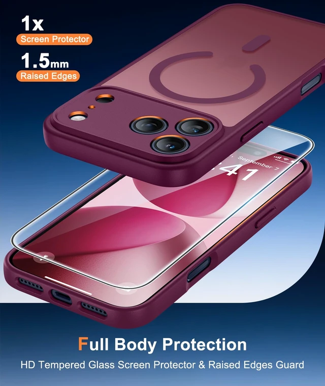 Alt view image 6 of 7 - for iPhone 18 Pro Case/iPhone 17 Pro Case Burgundy: Translucent | Fit for MagSafe, Screen Protector, Magnetic Camera Protection Slim Cases, 14FT Military Grade Drop Tested, Protective Cover