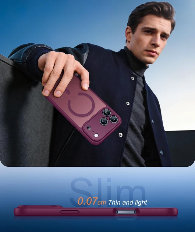Alt view image 7 of 7 - for iPhone 18 Pro Case/iPhone 17 Pro Case Burgundy: Translucent | Fit for MagSafe, Screen Protector, Magnetic Camera Protection Slim Cases, 14FT Military Grade Drop Tested, Protective Cover
