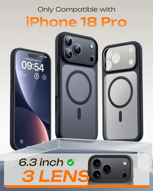 Alt view image 2 of 7 - for iPhone 18 Pro Case, Compatible with MagSafe, Black | Built-in Magnets, Camera Control Cover, Full Camera & Military-Grade Protection Anti-Slip Slim Translucent Matte Phone Case