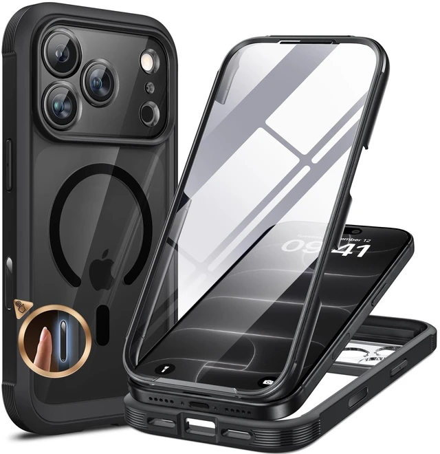 Main image of Magnetic for iPhone 18 Pro Case 6.3", Full Body Protection, Black | Built-in Glass Screen & Full Camera Protector,Compatible with MagSafe,Military Drop Protection Phone Case with Camera Control
